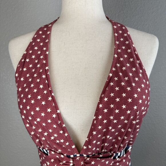 We Wore What Brooklyn Halter Bow Front One Piece Size L Dress Blues Stars Stripe - Picture 2 of 9